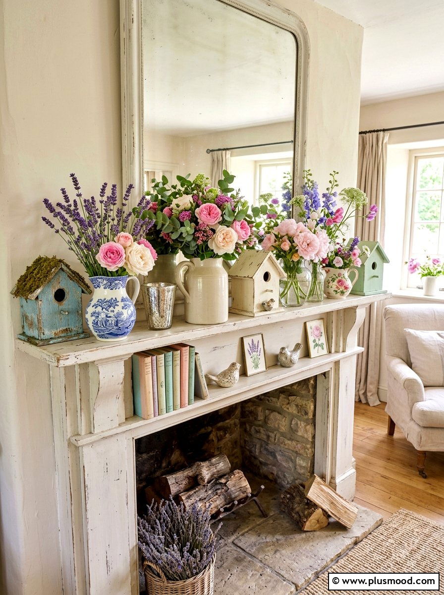 Garden Style Mantel - 25 summer mantel ideas for living room