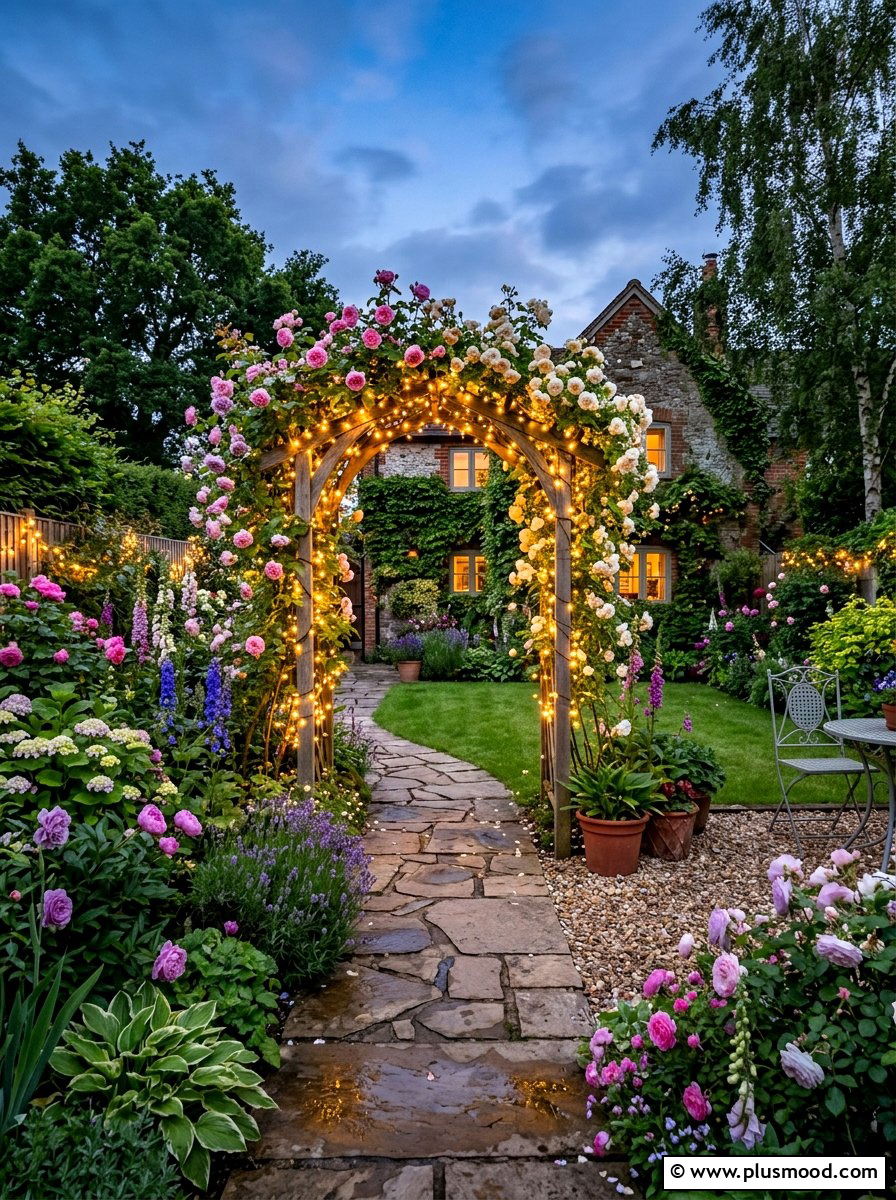 Garden Trellis Lights - 25 small backyard ideas with string lights