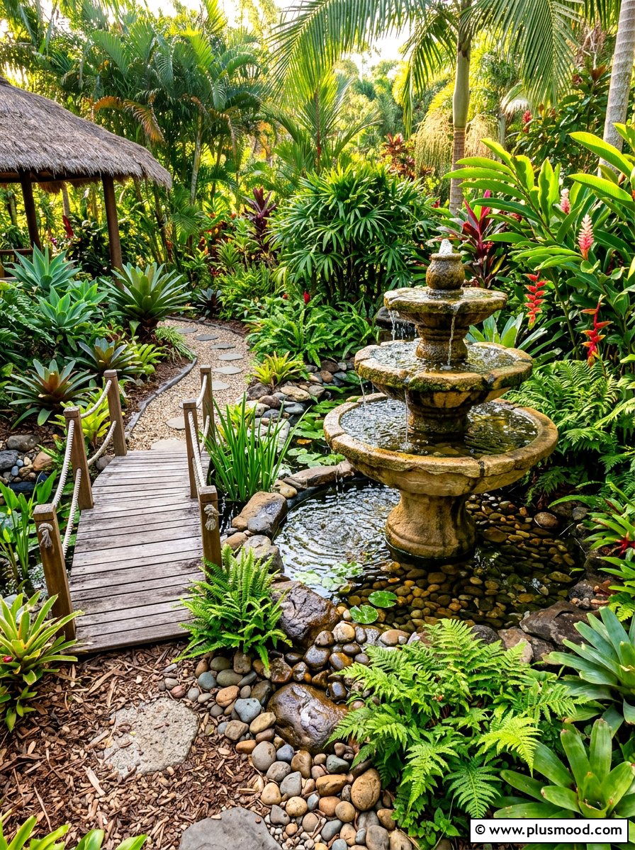 Garden Water Feature - 25 summer tropical patio ideas
