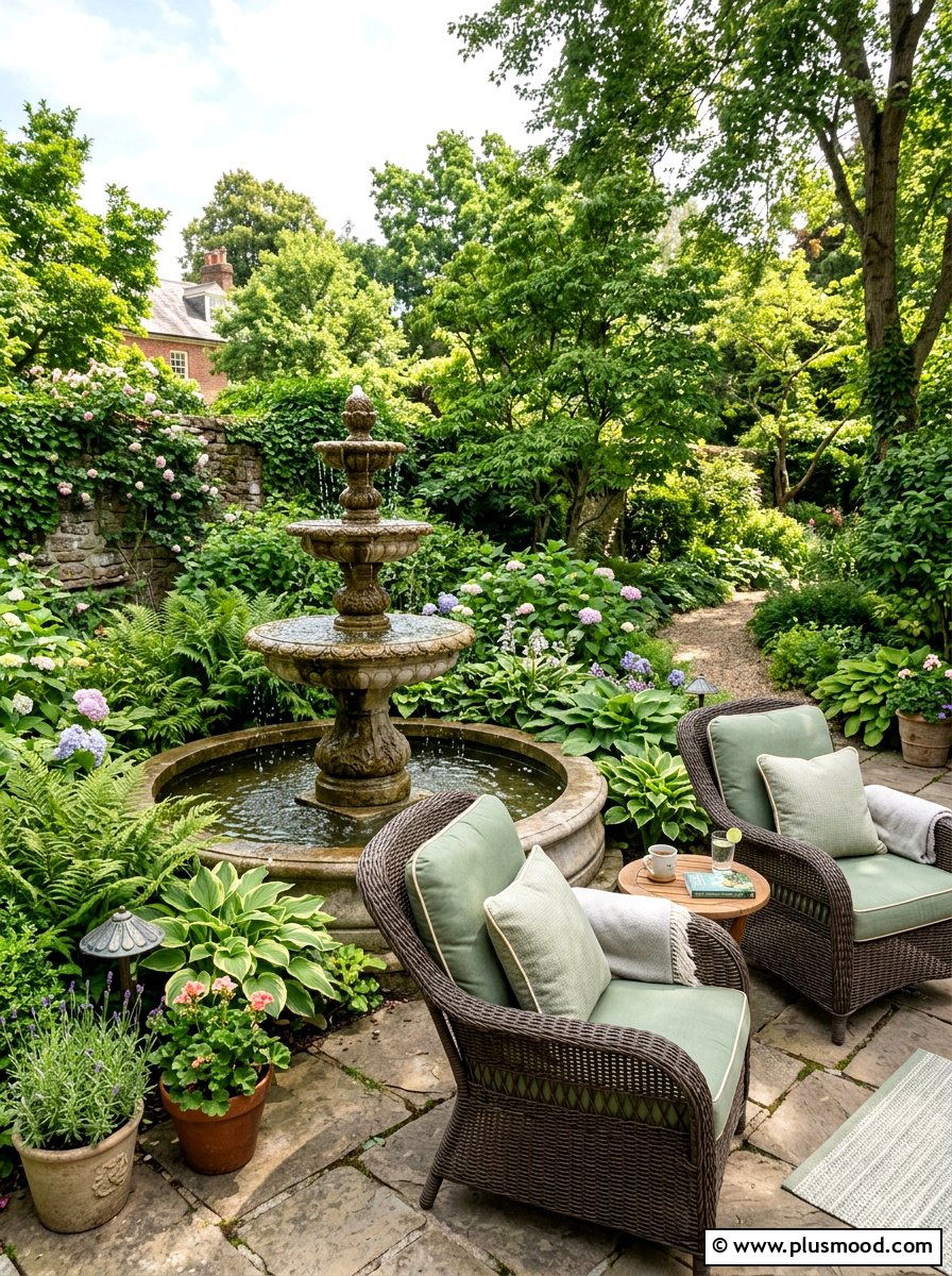 Garden Water Fountain - 25 summer backyard cozy corner ideas