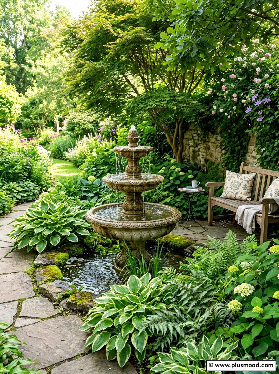 Garden Water Fountain - 25 summer privacy landscaping ideas