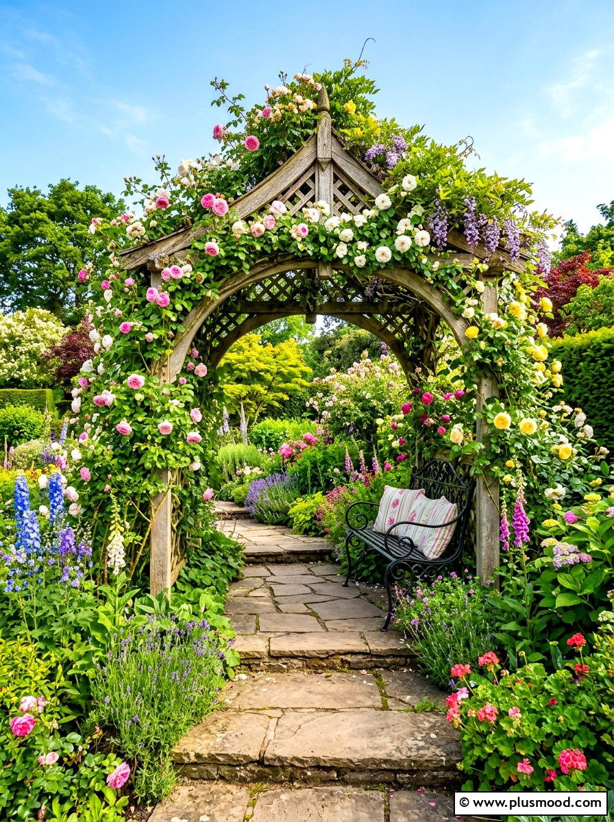 Garden arbor with vines - 25 summer patio shade ideas