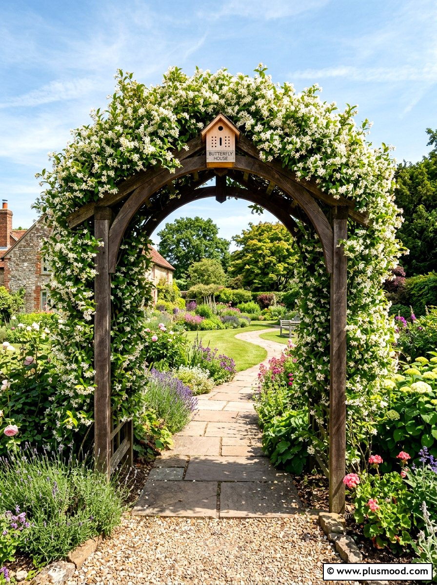 Garden archway trellis - 25 small backyard ideas with butterfly house