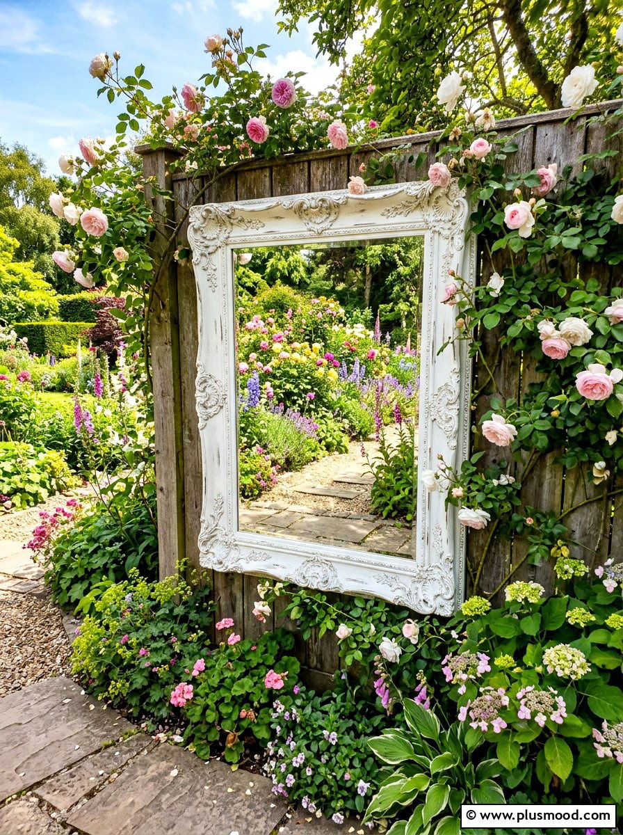 Garden mirror for fence - 25 summer backyard fence decor ideas