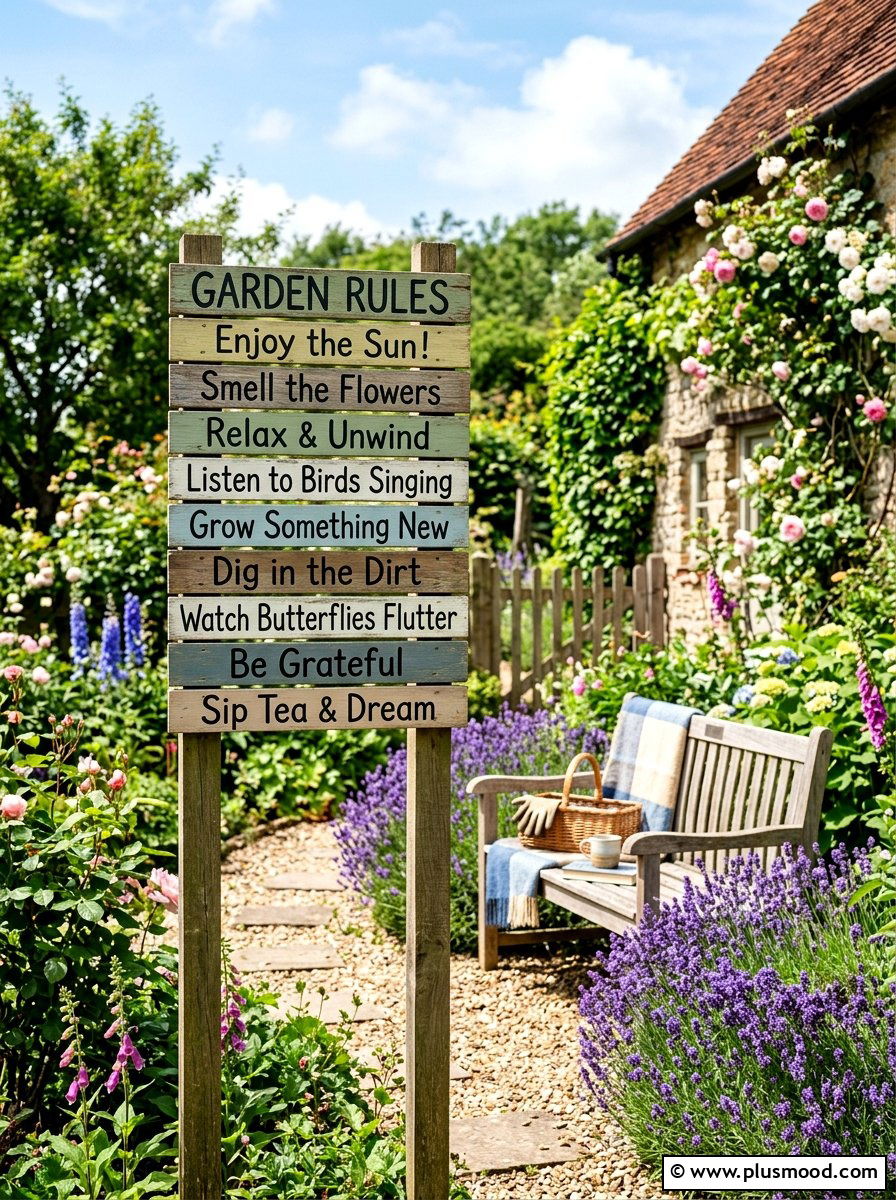 Garden rules wooden sign - 25 outdoor garden decor ideas with wood signs
