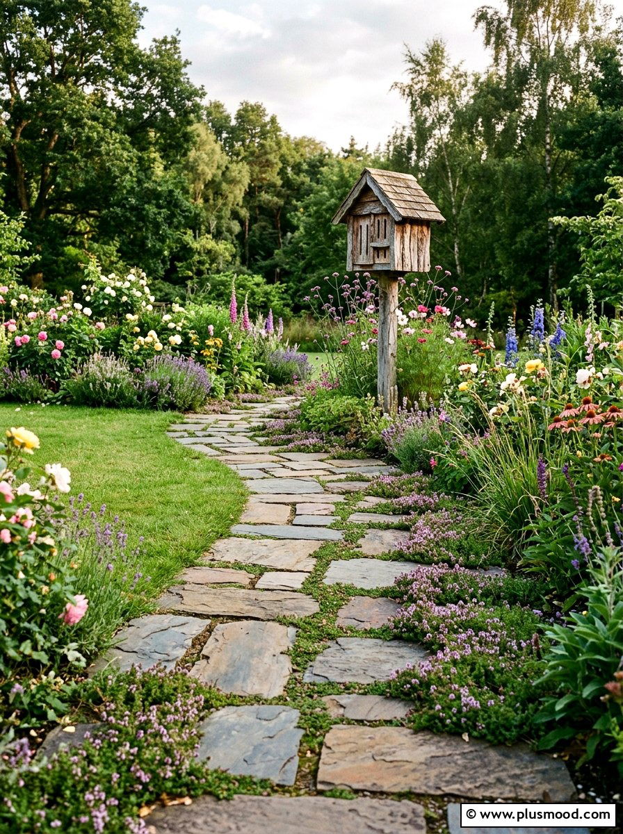 Garden stone path - 25 small backyard ideas with butterfly house