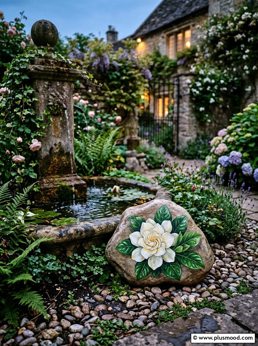 Gardenia Painted Rock - 25 painted rock ideas with flowers