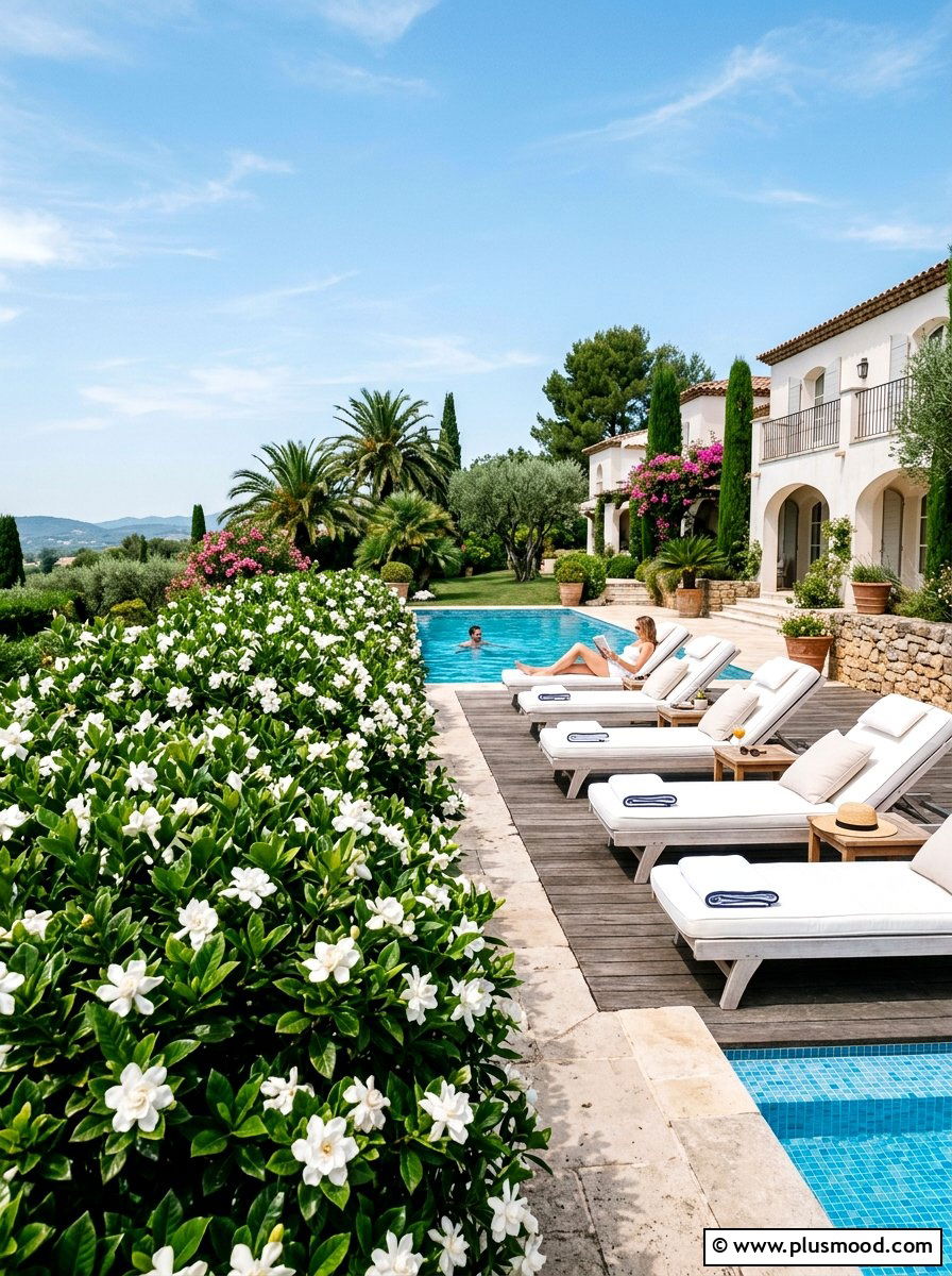 Gardenia pool hedge border - 25 pool landscaping ideas with hedge border