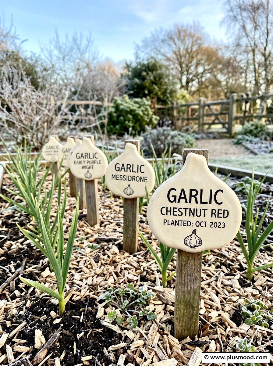 Garlic garden labels - 25 painted rock ideas with vegetable garden labels
