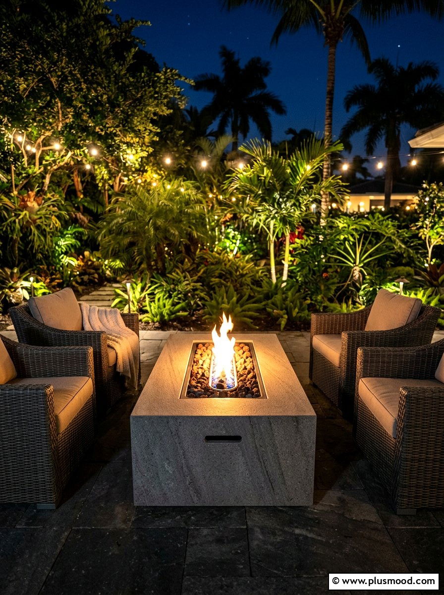 Gas fire table - 25 small backyard ideas for tropical theme