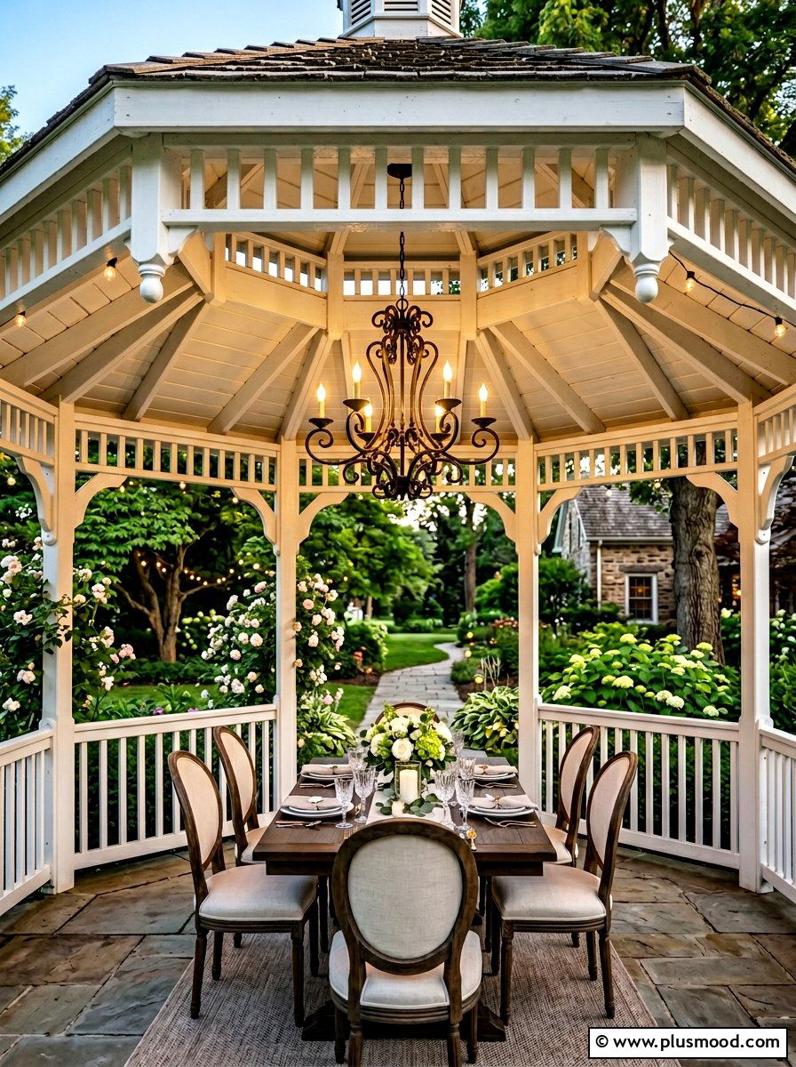 Gazebo Chandelier - 25 small backyard ideas with outdoor lighting