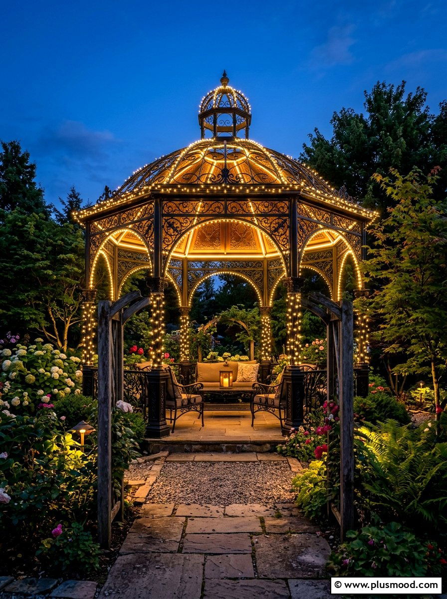 Gazebo accent lighting - 25 summer landscape lighting ideas