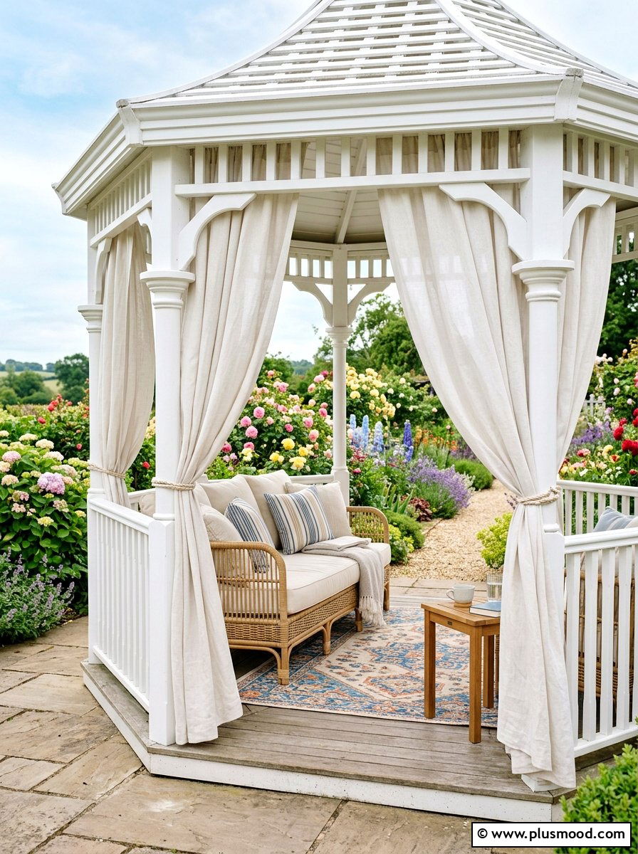 Gazebo with curtains - 25 small backyard ideas with gazebo