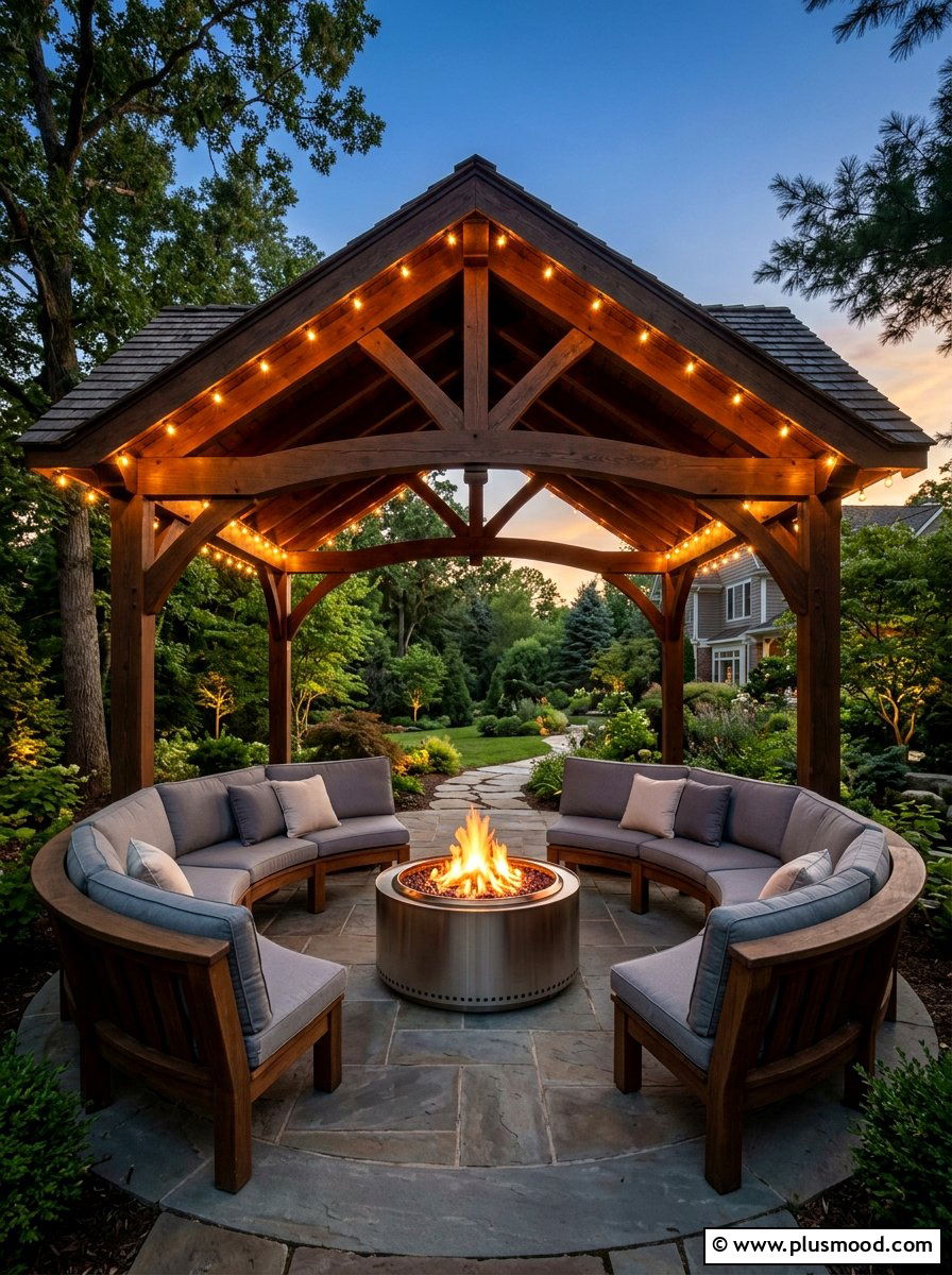 Gazebo with fire pit - 25 small backyard ideas with gazebo