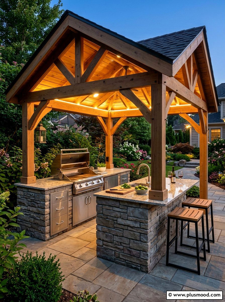 Gazebo with outdoor kitchen - 25 small backyard ideas with gazebo