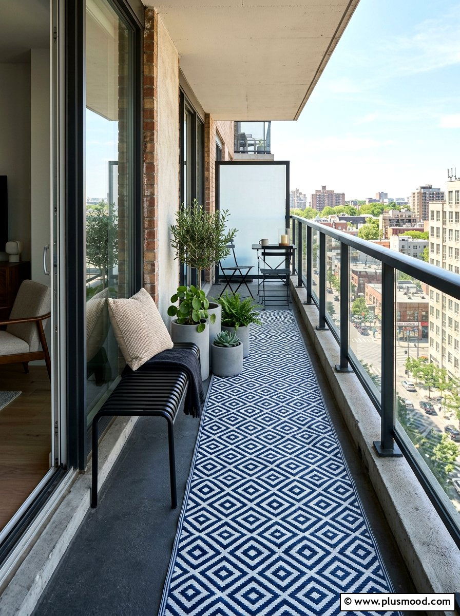 Geometric Balcony Runner - 25 summer balcony rug ideas