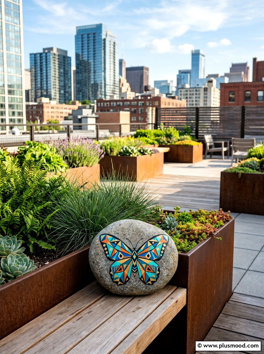 Geometric Butterfly Rock Painting - 25 painted rock ideas with butterflies