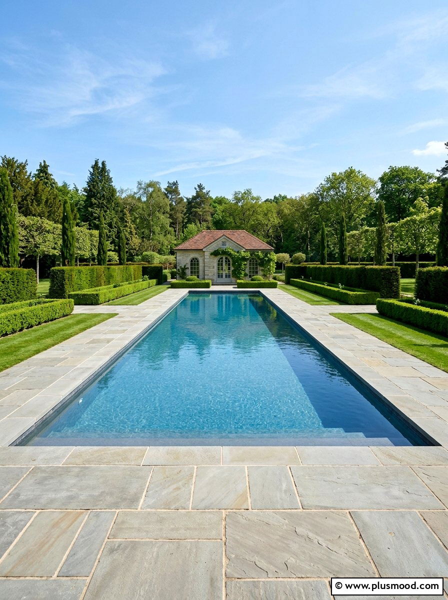 Geometric Flagstone Pool Border - 25 pool landscaping ideas with flagstone