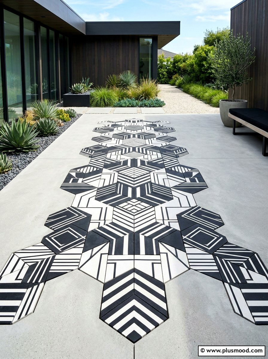 Geometric Garden Stones - 25 painted rock ideas for garden