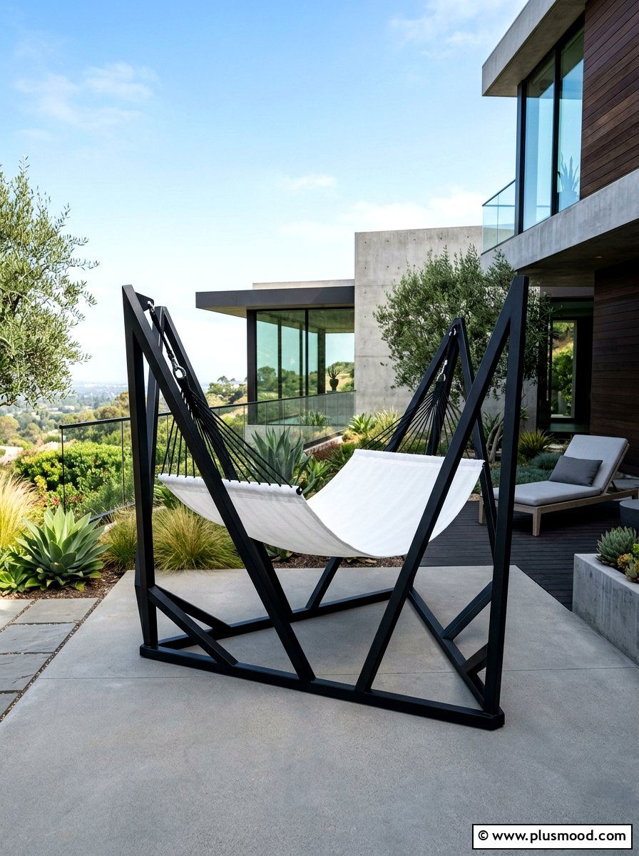 Geometric Hammock Stand - 25 summer backyard hammock ideas