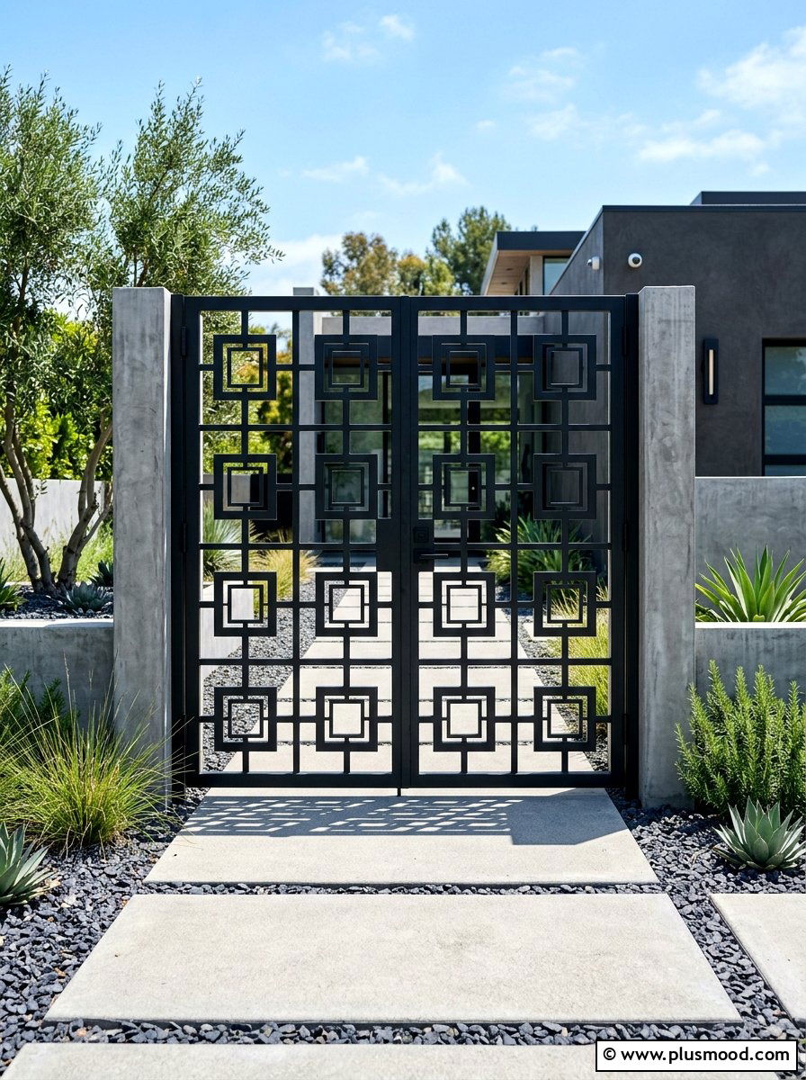 Geometric Metal Pattern Gate - 25 summer garden gate front yard ideas