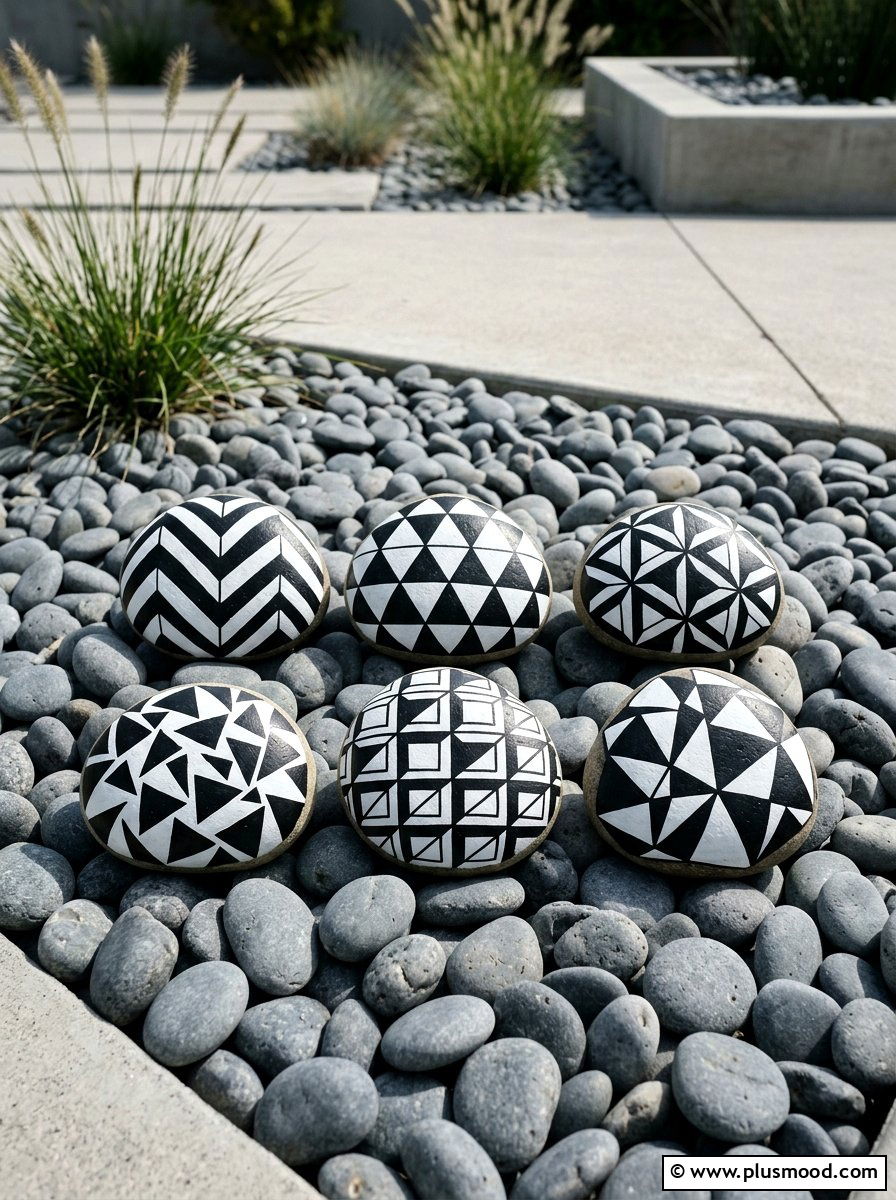 Geometric Painted Rock - 25 painted rock ideas for outdoor gallery