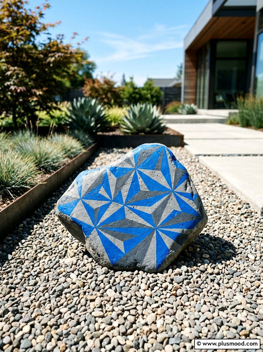 Geometric Painted Rock - 25 painted rock ideas for hiding in nature