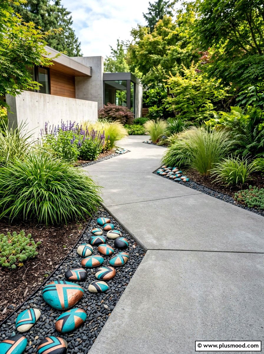 Geometric Painted Rocks - 25 painted rock ideas for pathway art