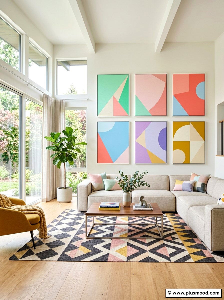 Geometric Pastel Canvas - 25 summer wall art ideas for living room