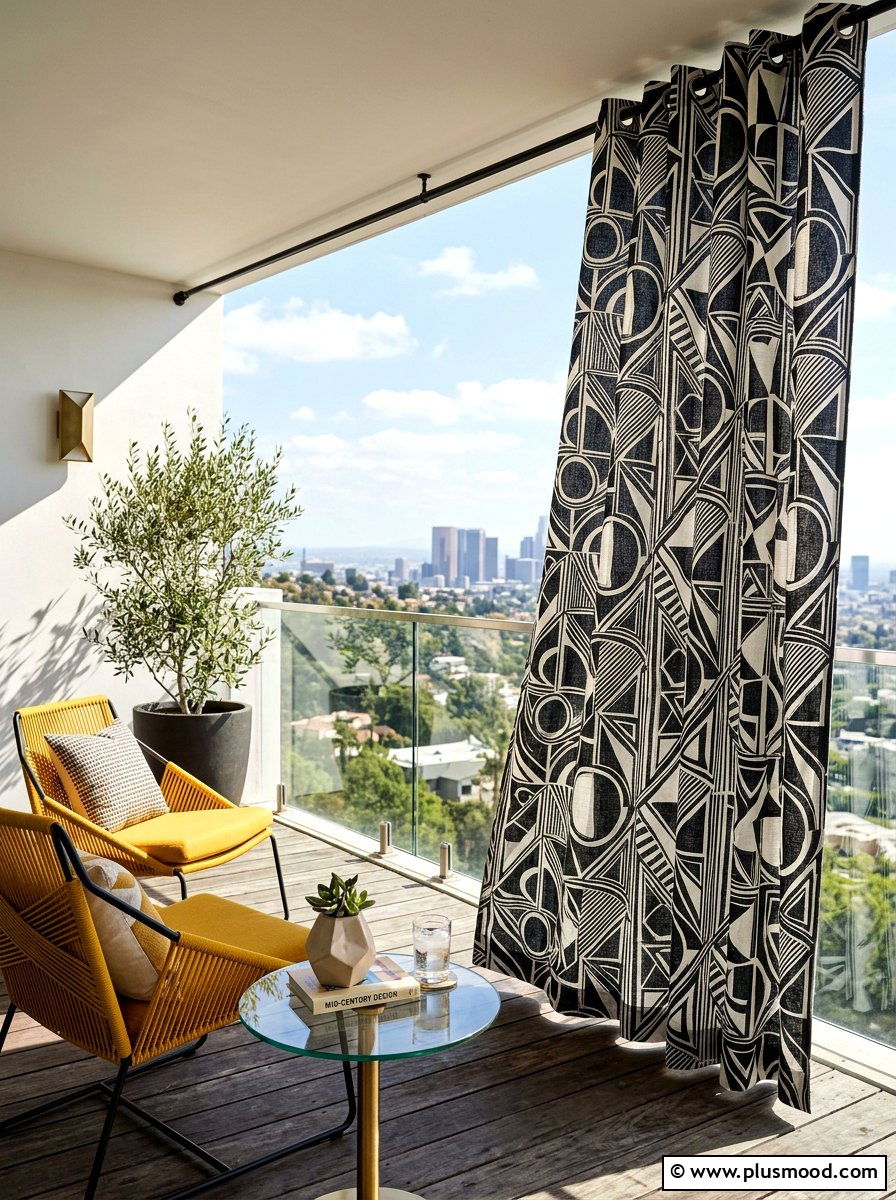 Geometric Pattern Balcony Curtains - 25 summer balcony curtain ideas