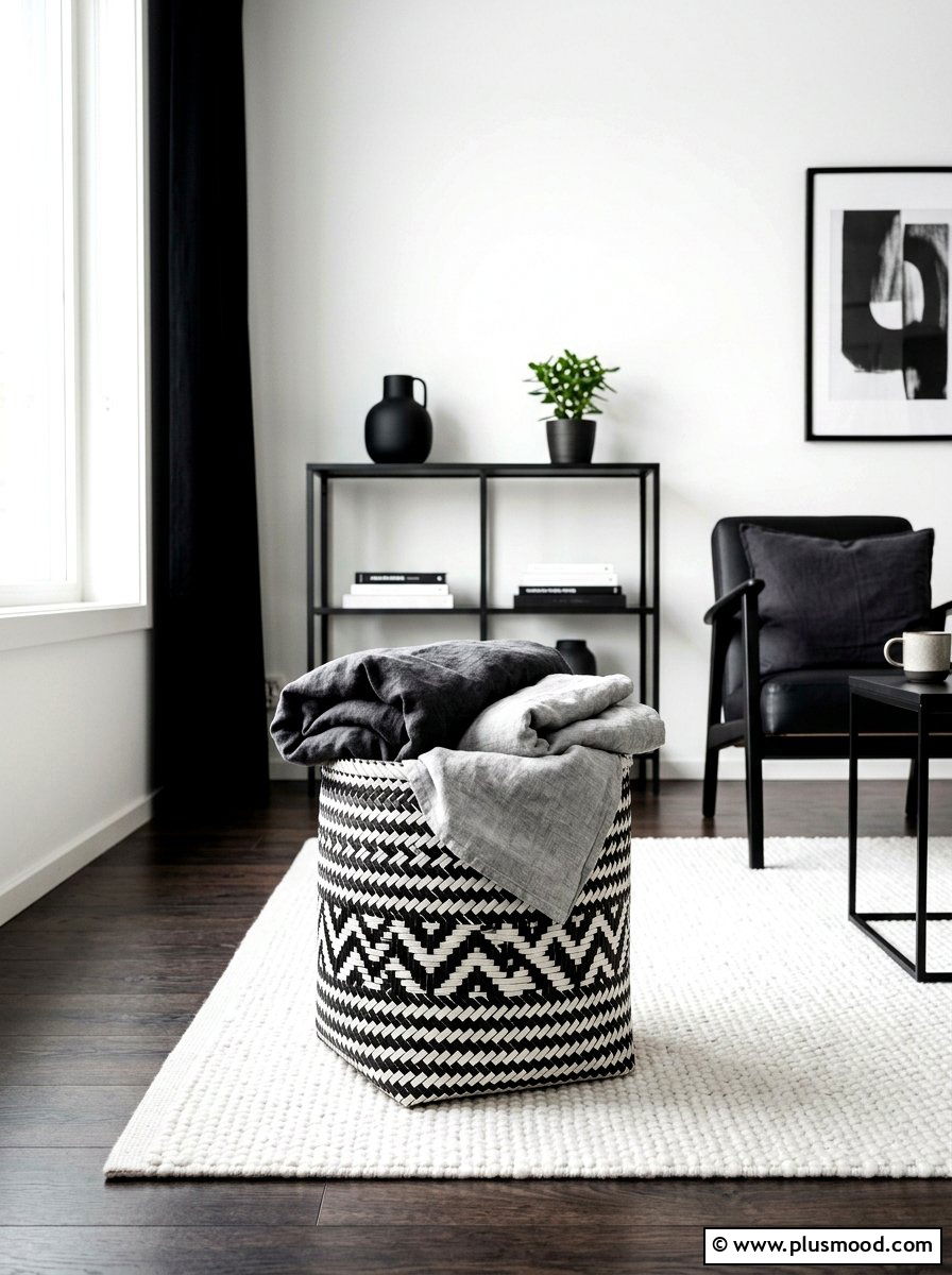 Geometric Pattern Basket Modern Aesthetic - 25 summer blanket basket ideas for living room