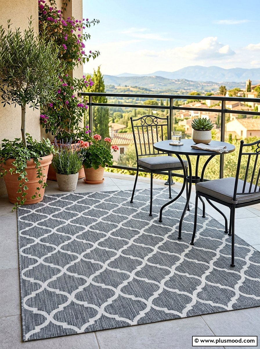 Geometric Pattern Outdoor Rug - 25 summer front porch decor ideas for apartments
