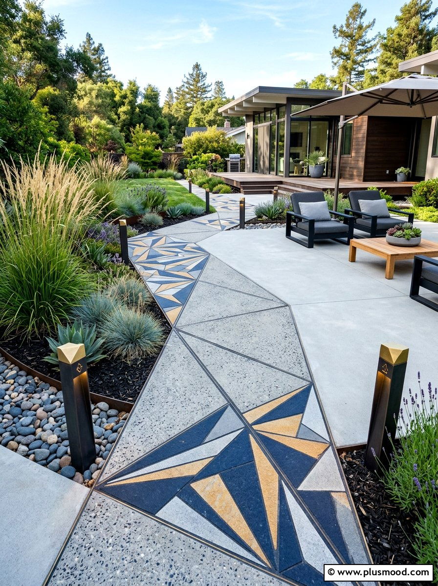 Geometric Pattern Rock - 25 painted rock ideas for pathway markers