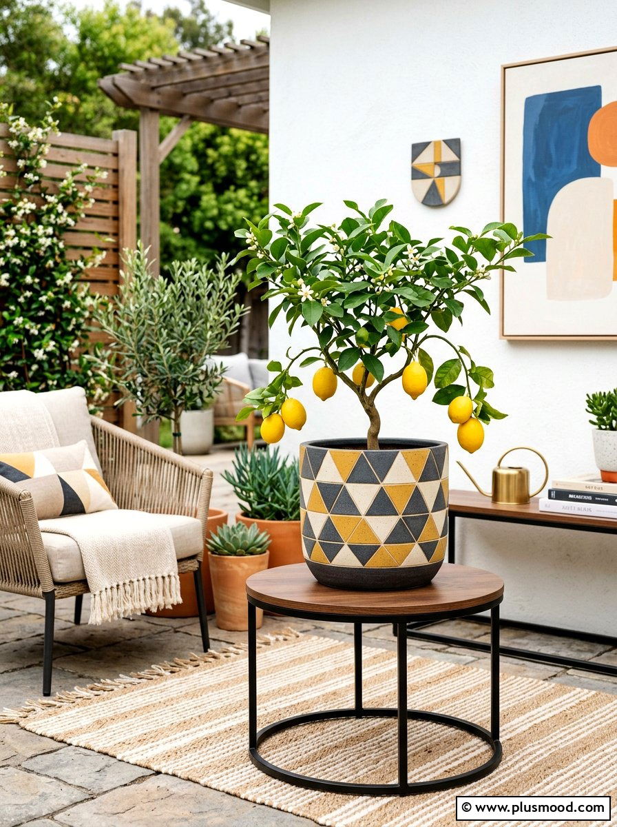Geometric Patterned Ceramic Pot - 25 summer lemon tree planter ideas