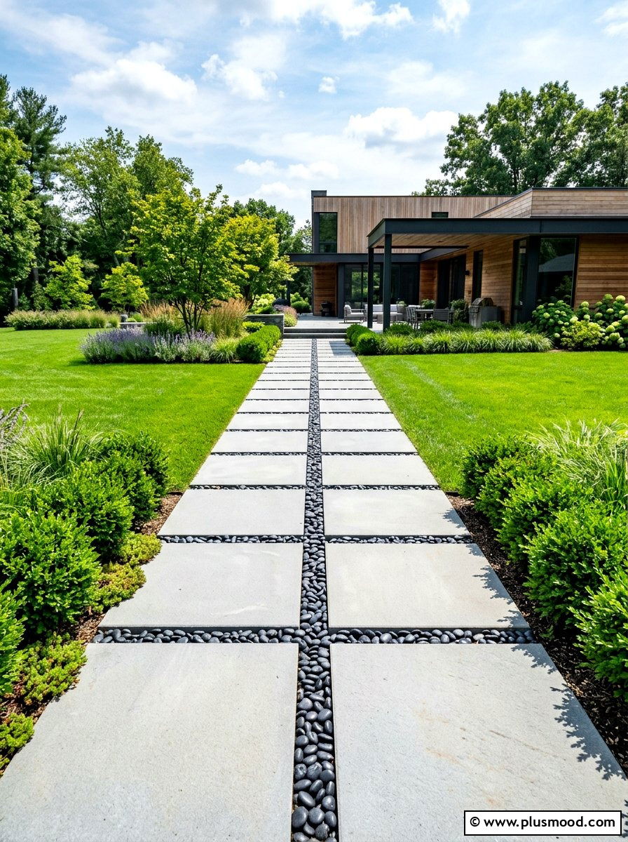 Geometric Paver Path - 25 summer tidy front yard ideas