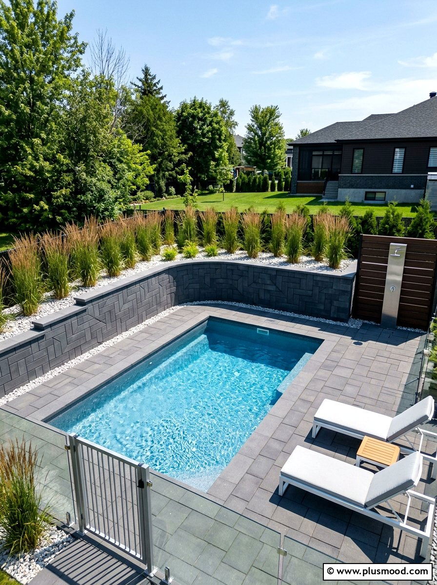 Geometric Paver Pool Retaining Wall - 25 pool landscaping ideas with retaining wall