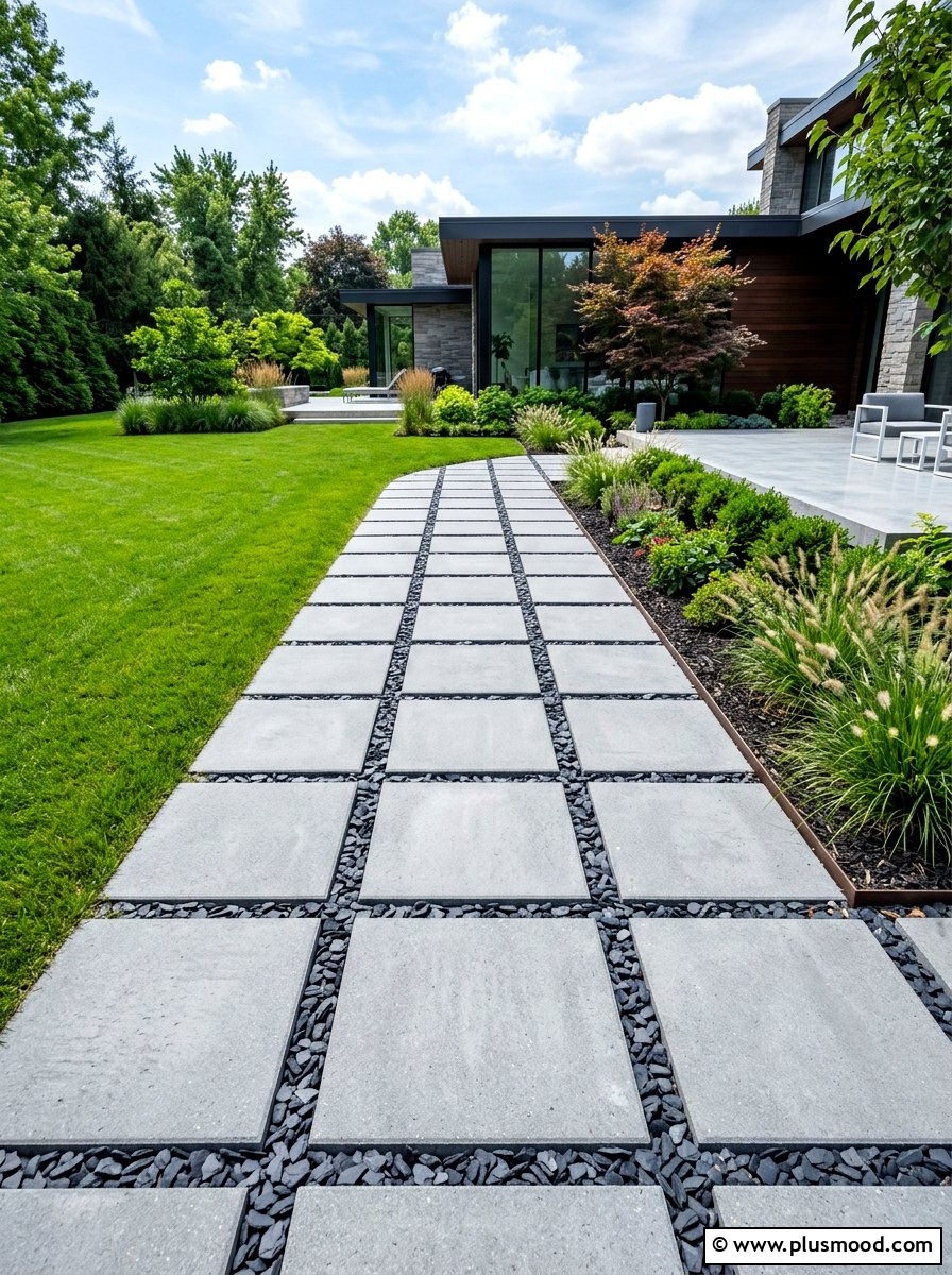 Geometric Paver Walkway - 25 summer rock landscaping ideas
