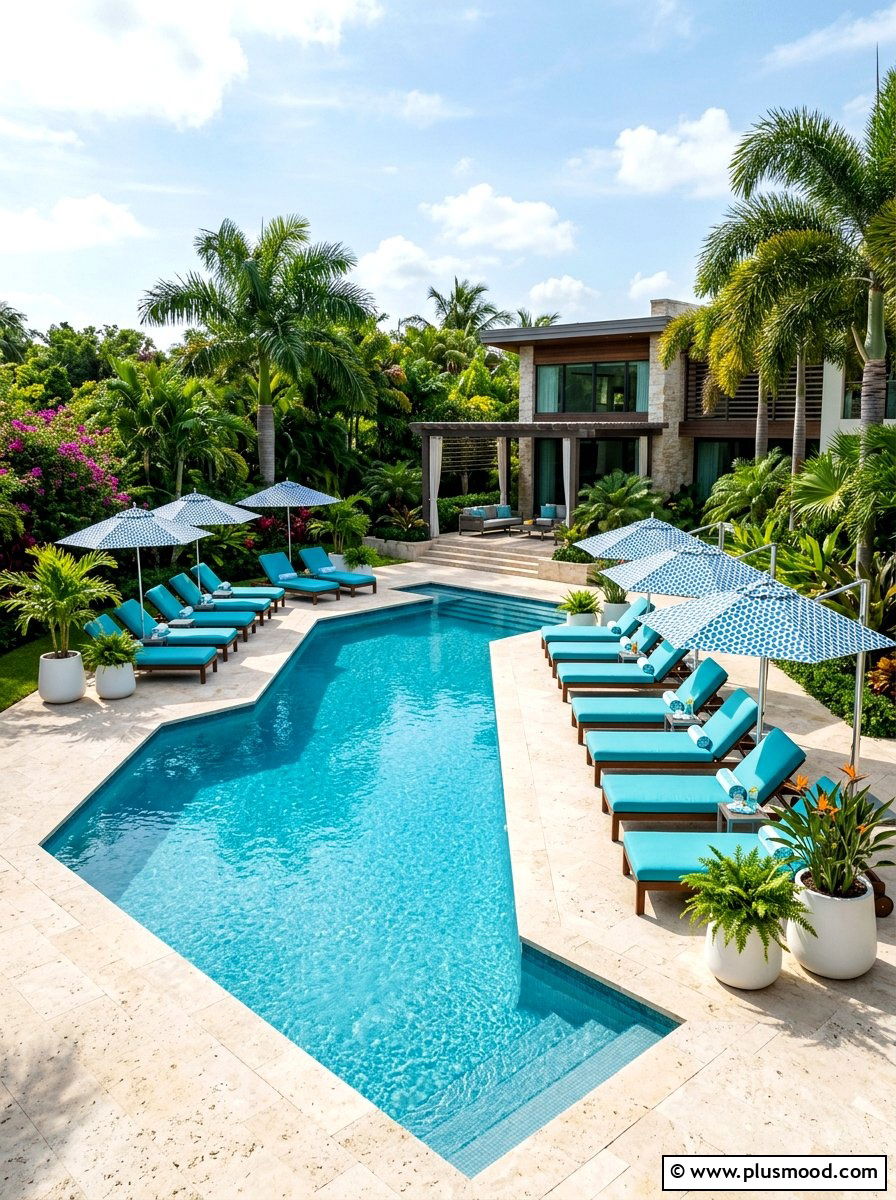 Geometric Pool Area - 25 summer colorful decor ideas