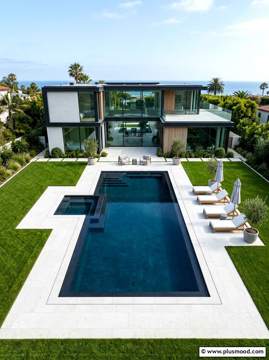 Geometric Pool Layout - 25 pool landscaping ideas for contemporary homes