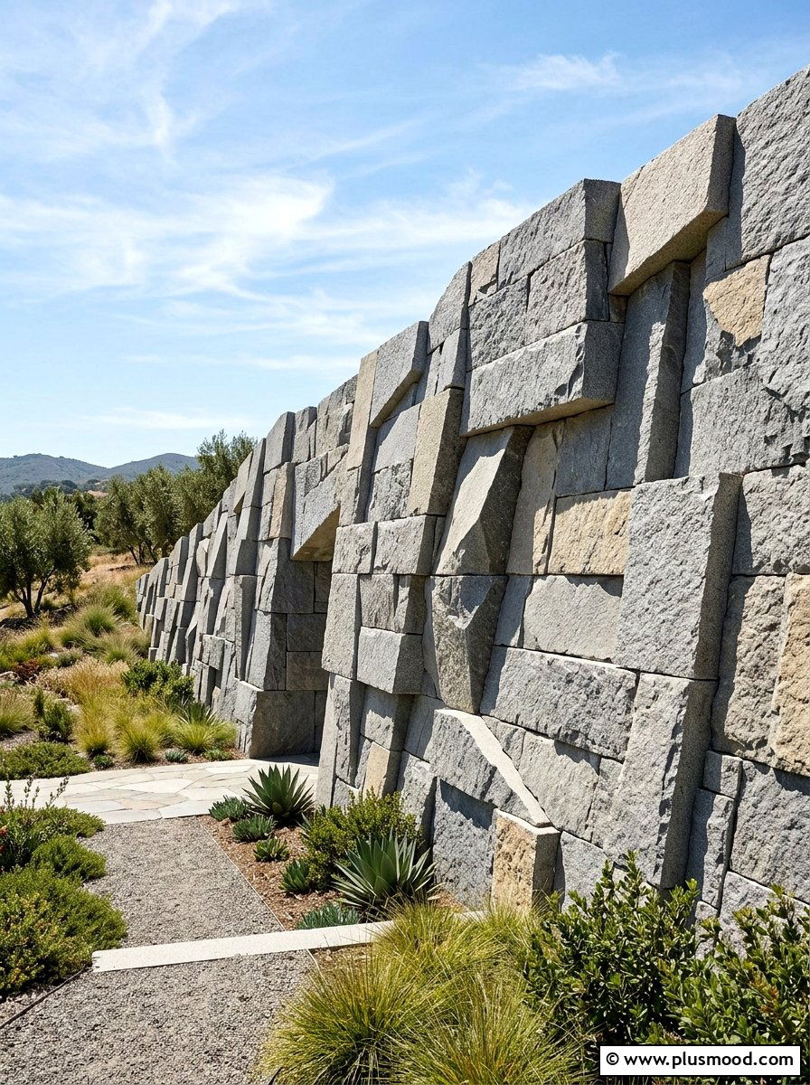 Geometric Stone Wall Architecture - 25 pool landscaping ideas with stone walls