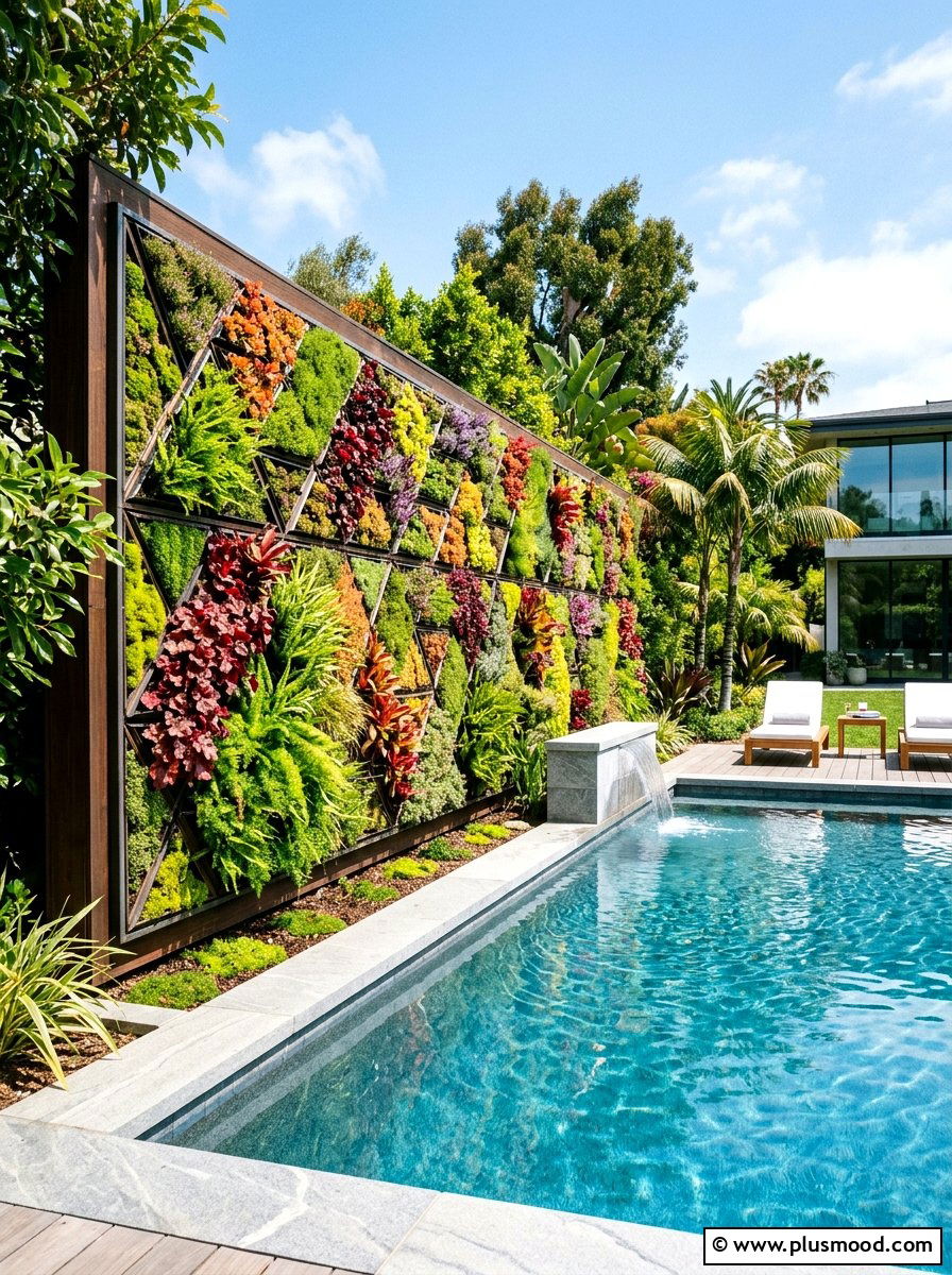 Geometric Vertical Garden Pool Wall - 25 pool landscaping ideas with vertical garden