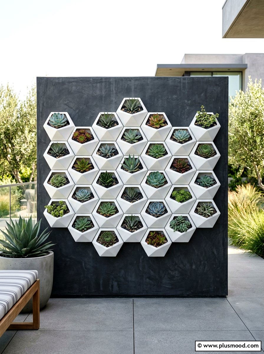 Geometric Vertical Wall Planters - 25 small backyard ideas with vertical garden