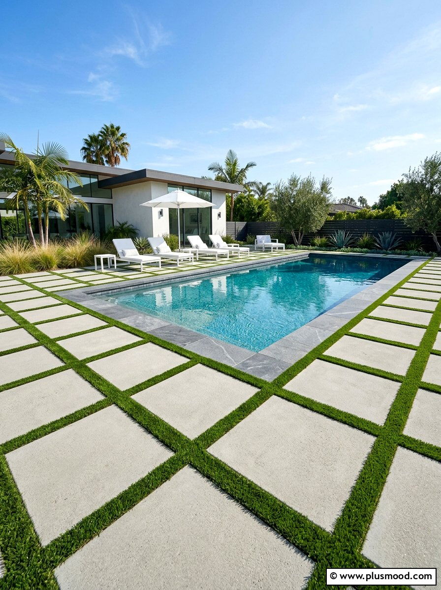 Geometric concrete pavers - 25 pool landscaping ideas for desert climates