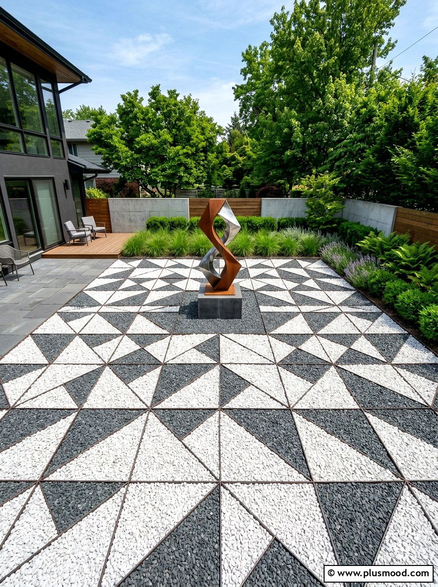 Geometric gravel layout - 25 small backyard ideas with gravel