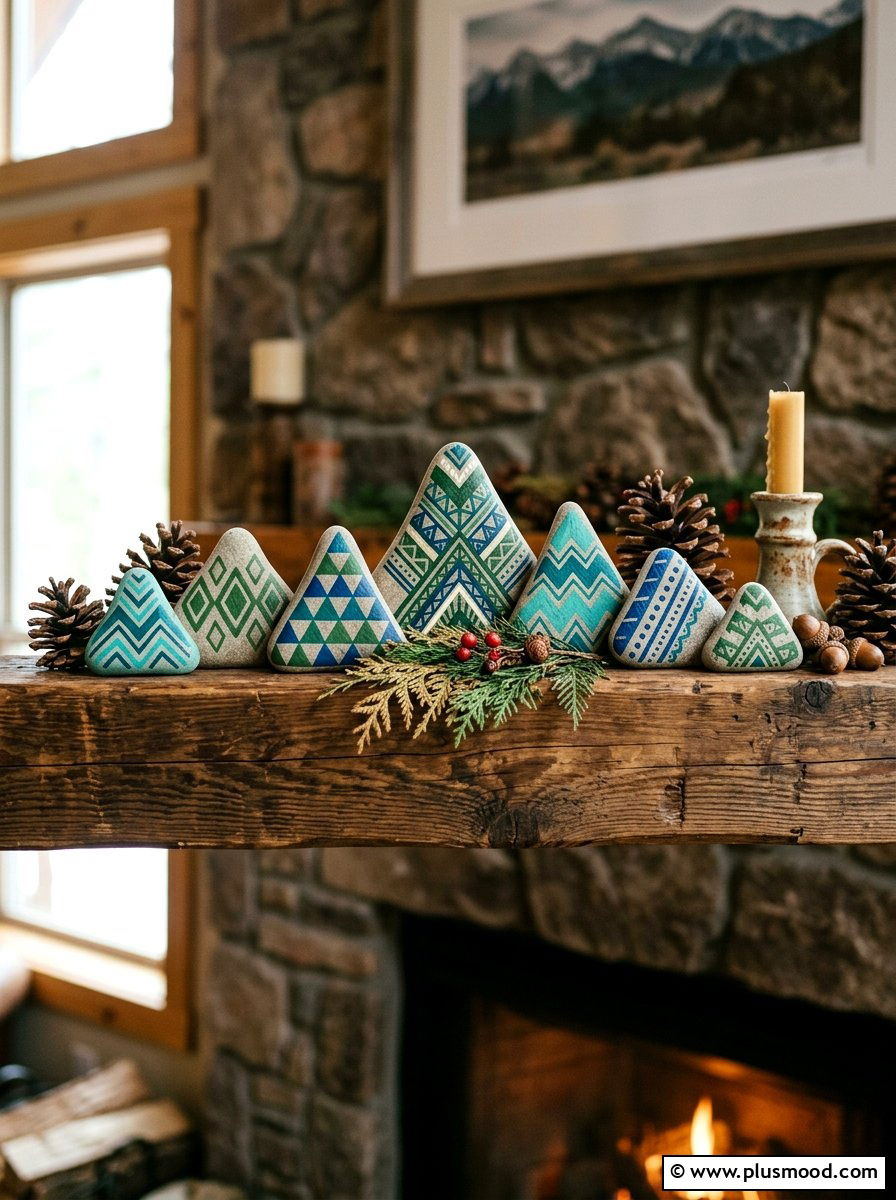 Geometric mountain range rock art - 25 painted rock ideas with tribal art