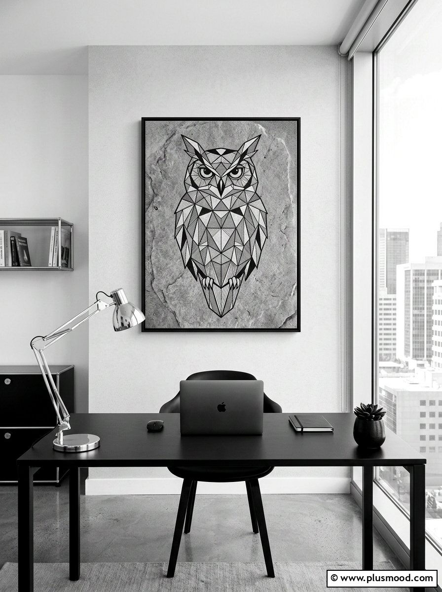 Geometric owl painting - 25 painted rock ideas with owls