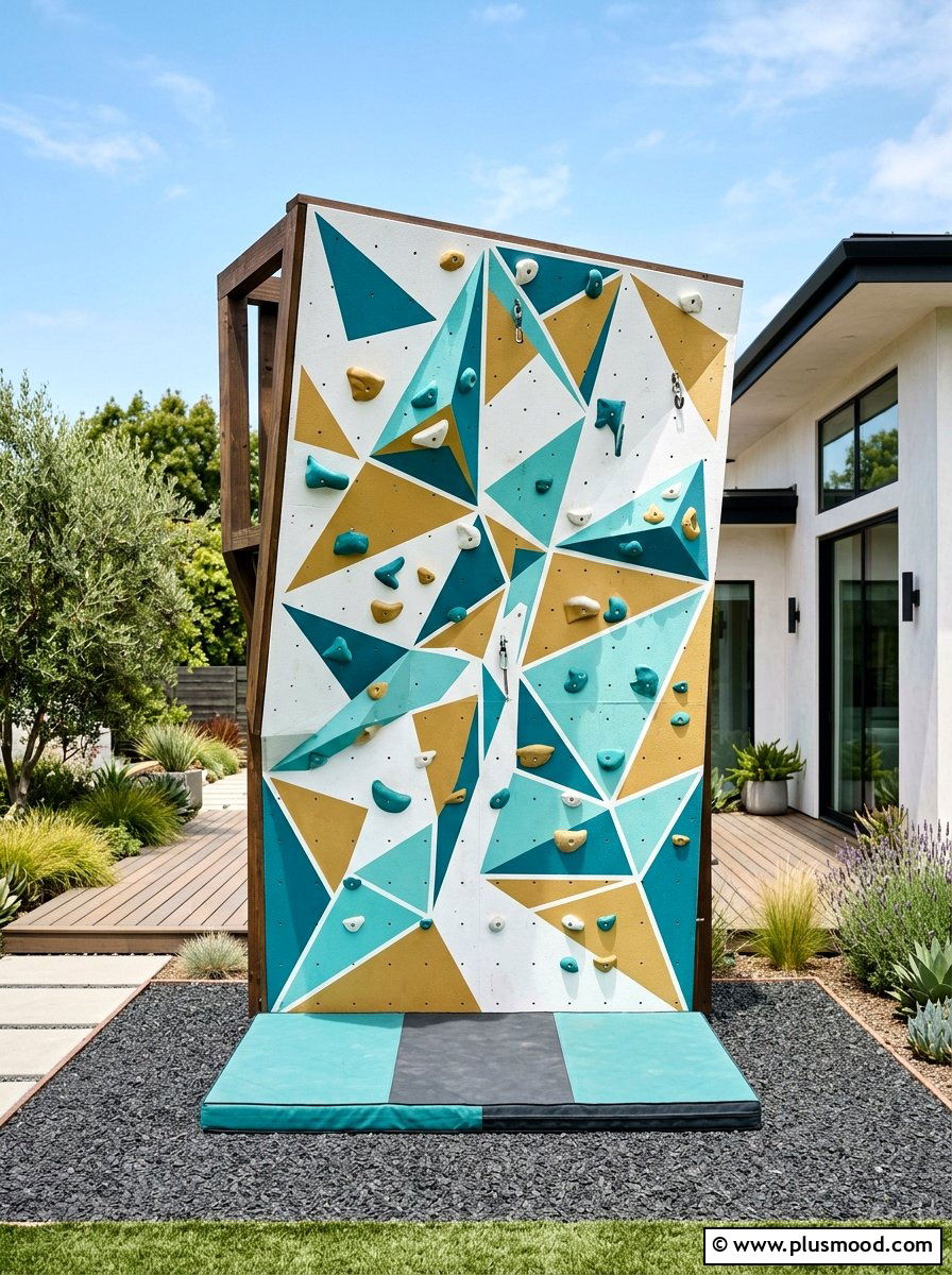 Geometric pattern climbing wall - 25 small backyard ideas with climbing wall