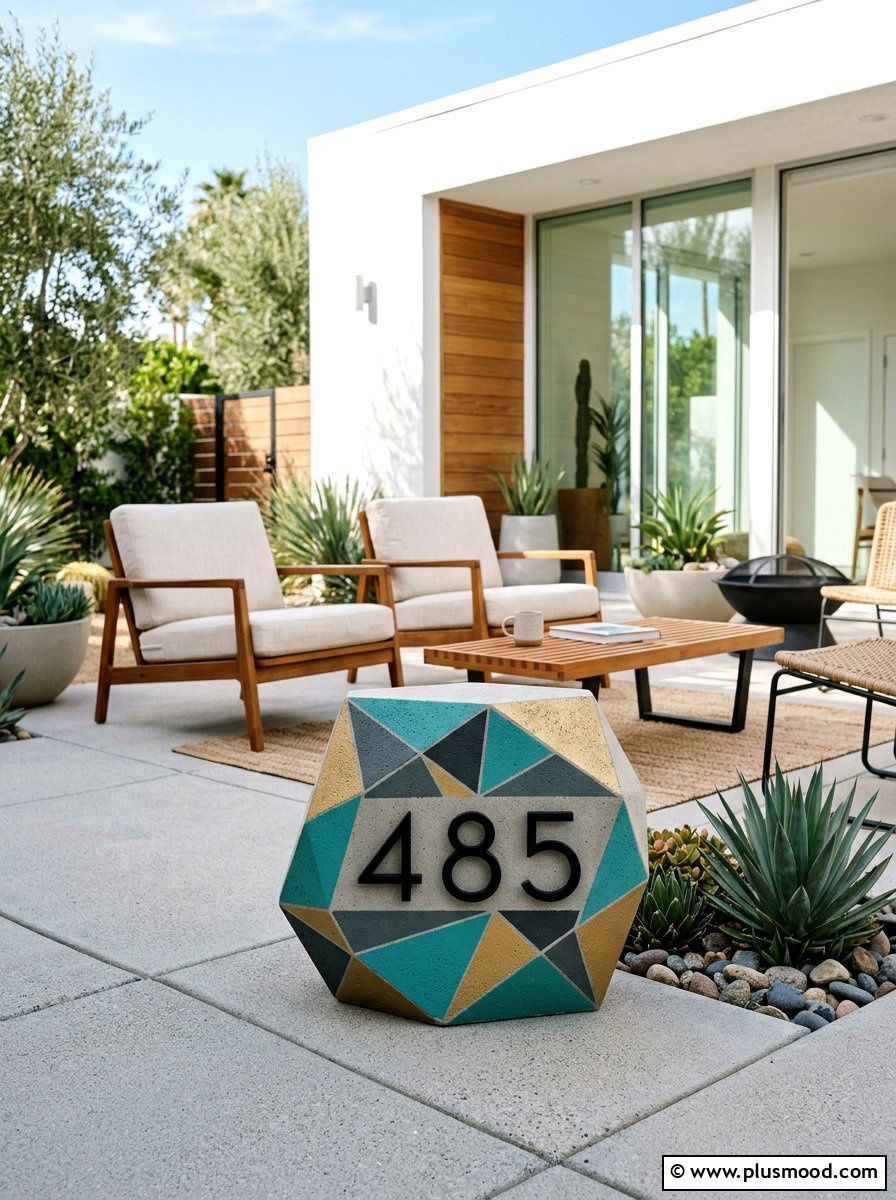 Geometric pattern house number stone - 25 painted rock ideas for address markers
