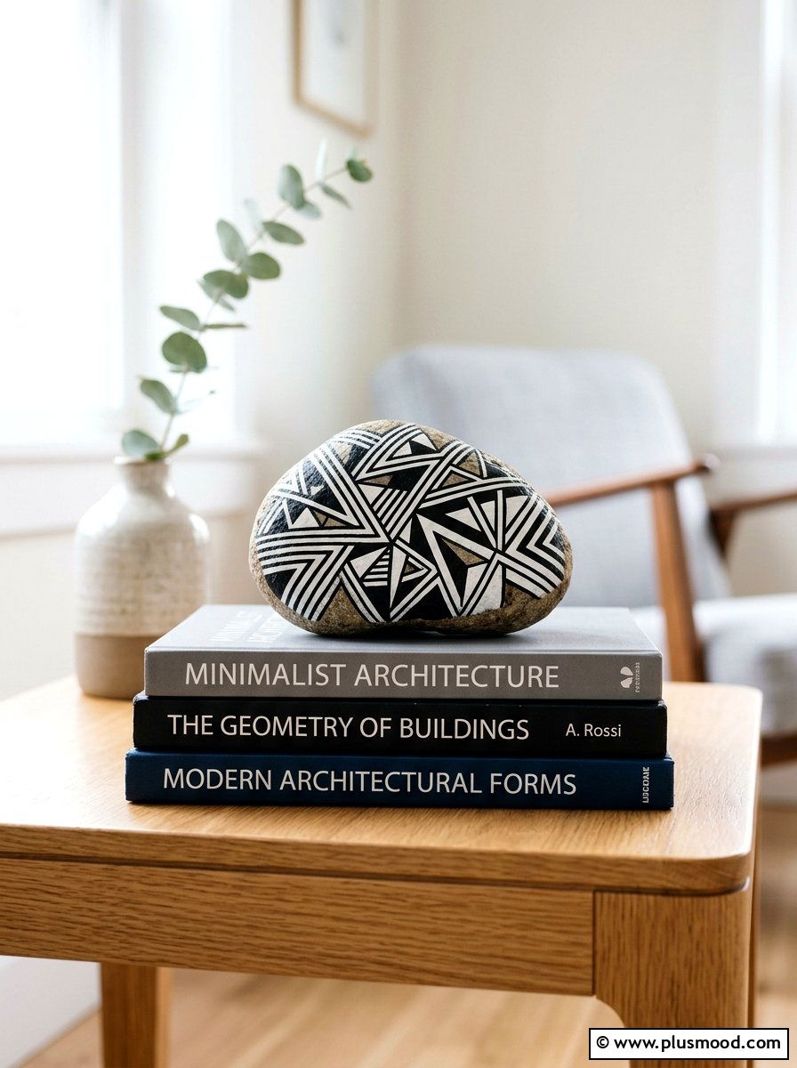 Geometric pattern rock - 25 painted rock ideas with positive affirmations