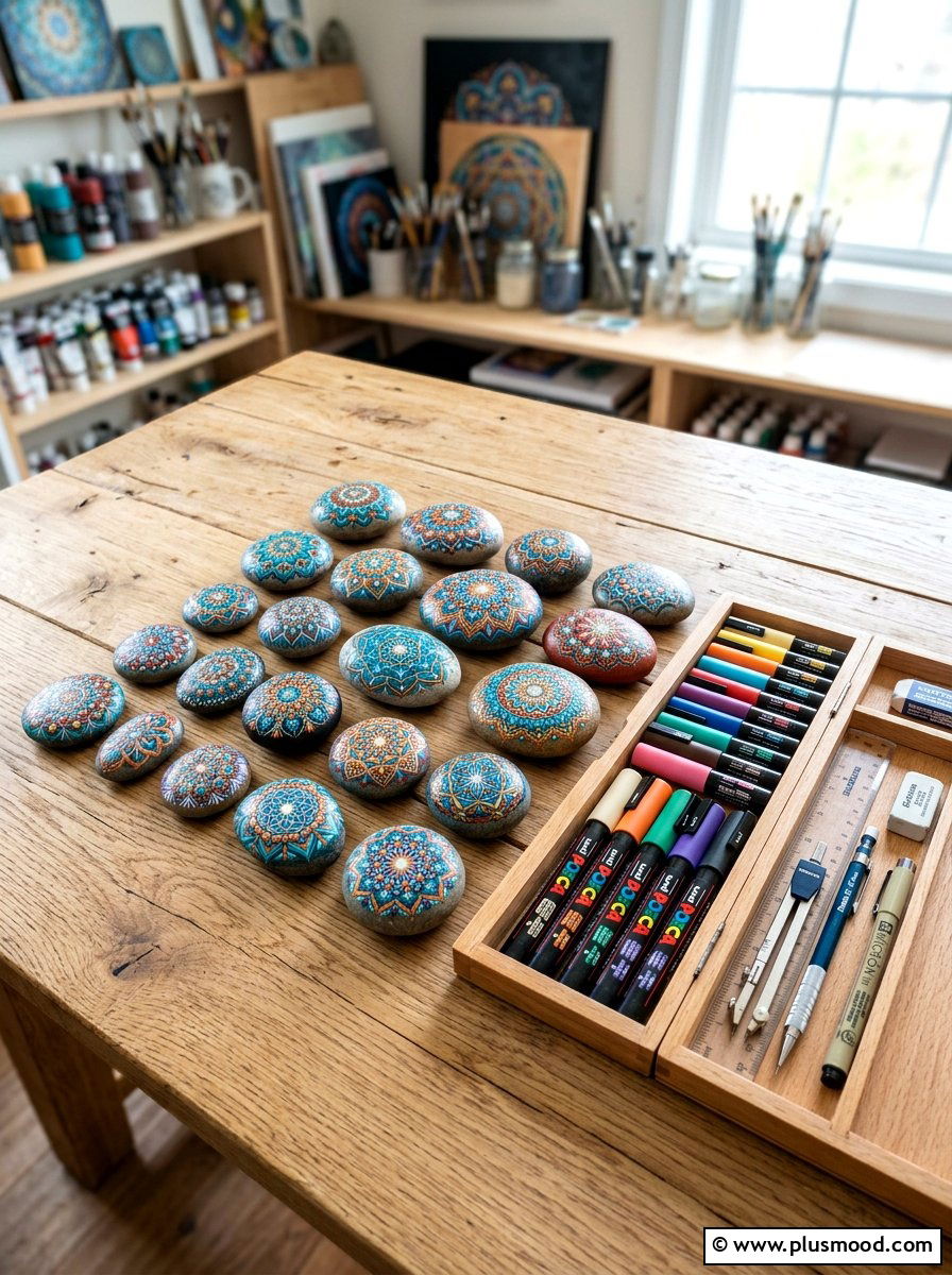 Geometric pattern rocks - 25 painted rock ideas for school projects